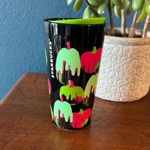 Starbucks Black Tumbler with Neon Glow in the Dark Drip Pumpkins